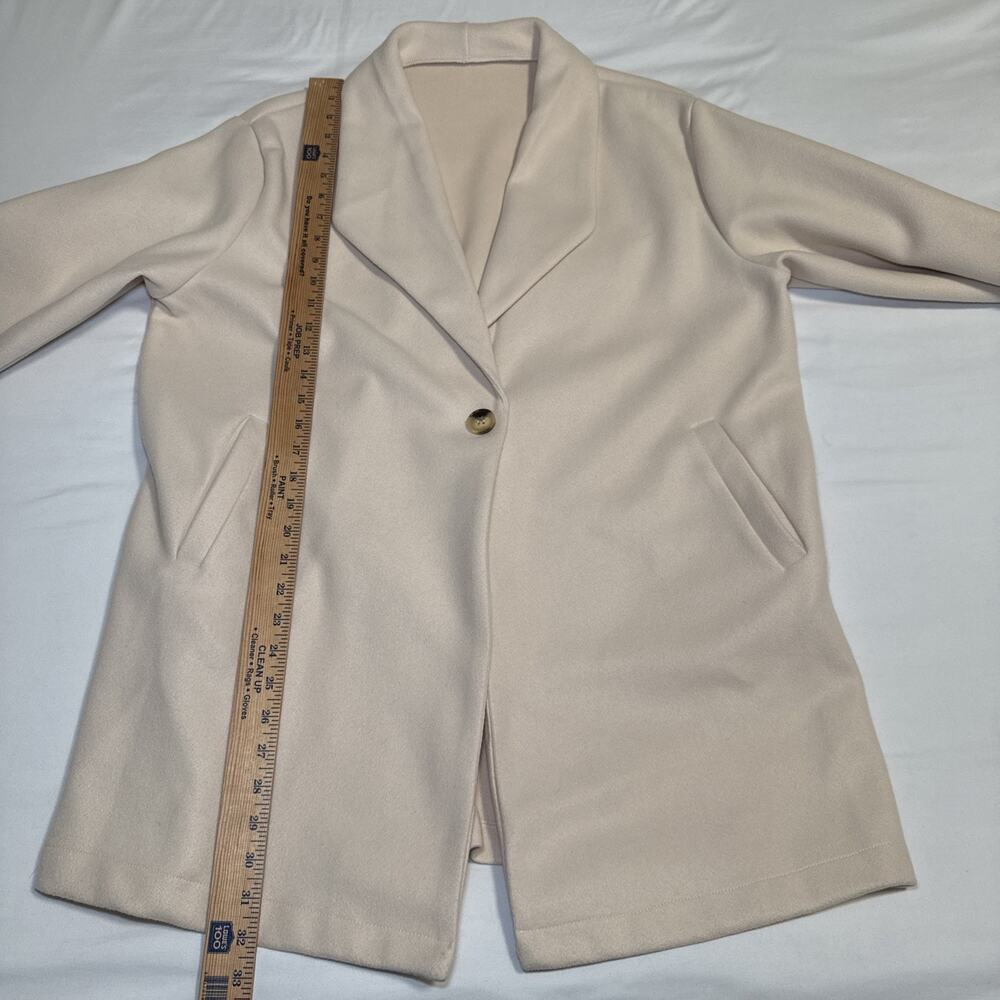 Womens Cream One Button Collared Coat Jacket Blazer Oversize Size XL Pockets EUC - Picture 4 of 13